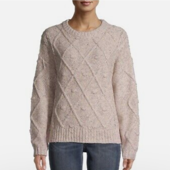 Juniors XL Confetti Cable Knit Sweater Blush Pink Neutral Time And Tru Holiday - Picture 1 of 10